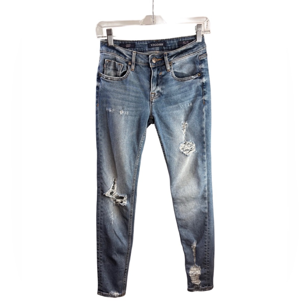 Women's Distressed Straight Leg Jeans - Blue